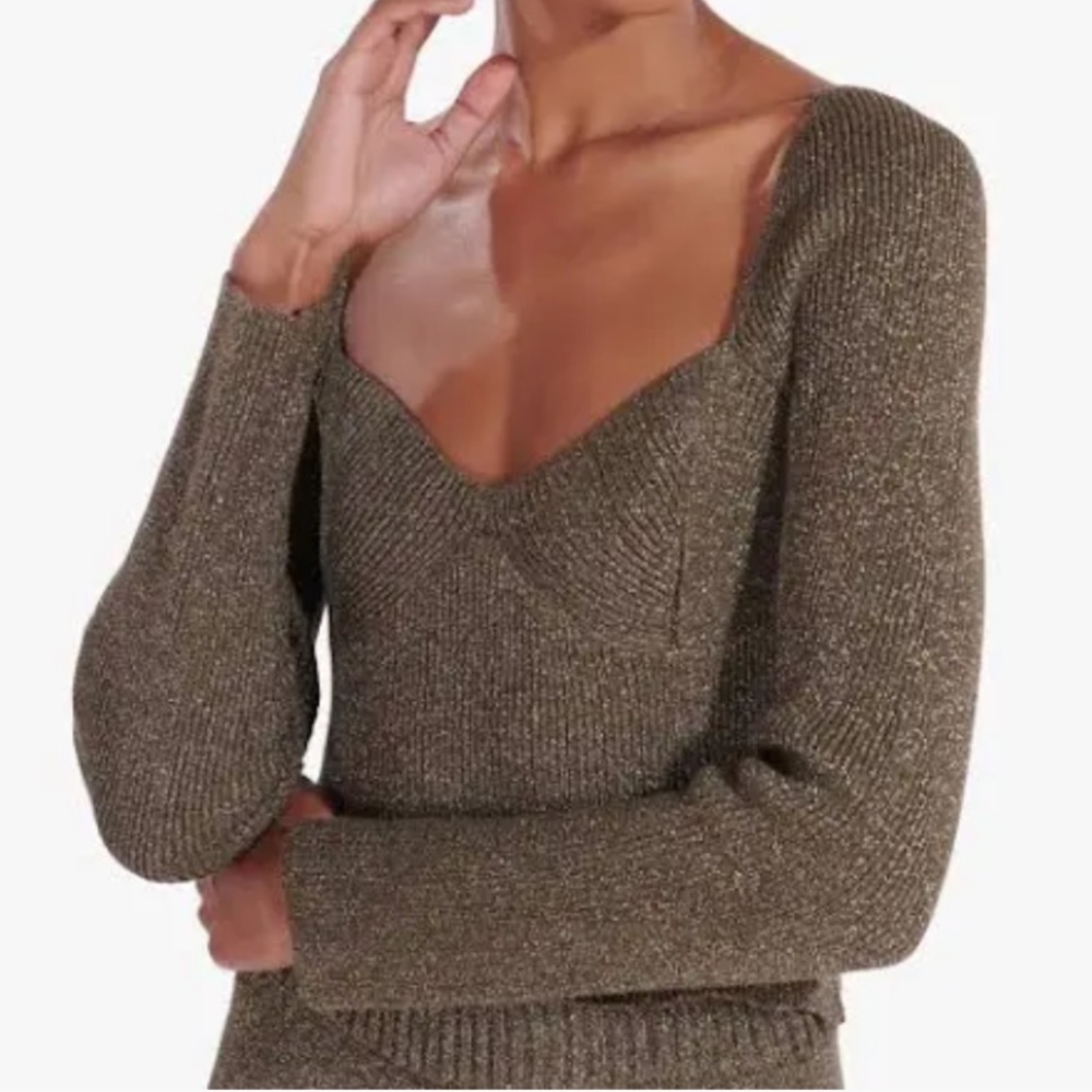 STAUD Cerro Long Sleeve Metallic Sweater Top NWT Size Xsmall